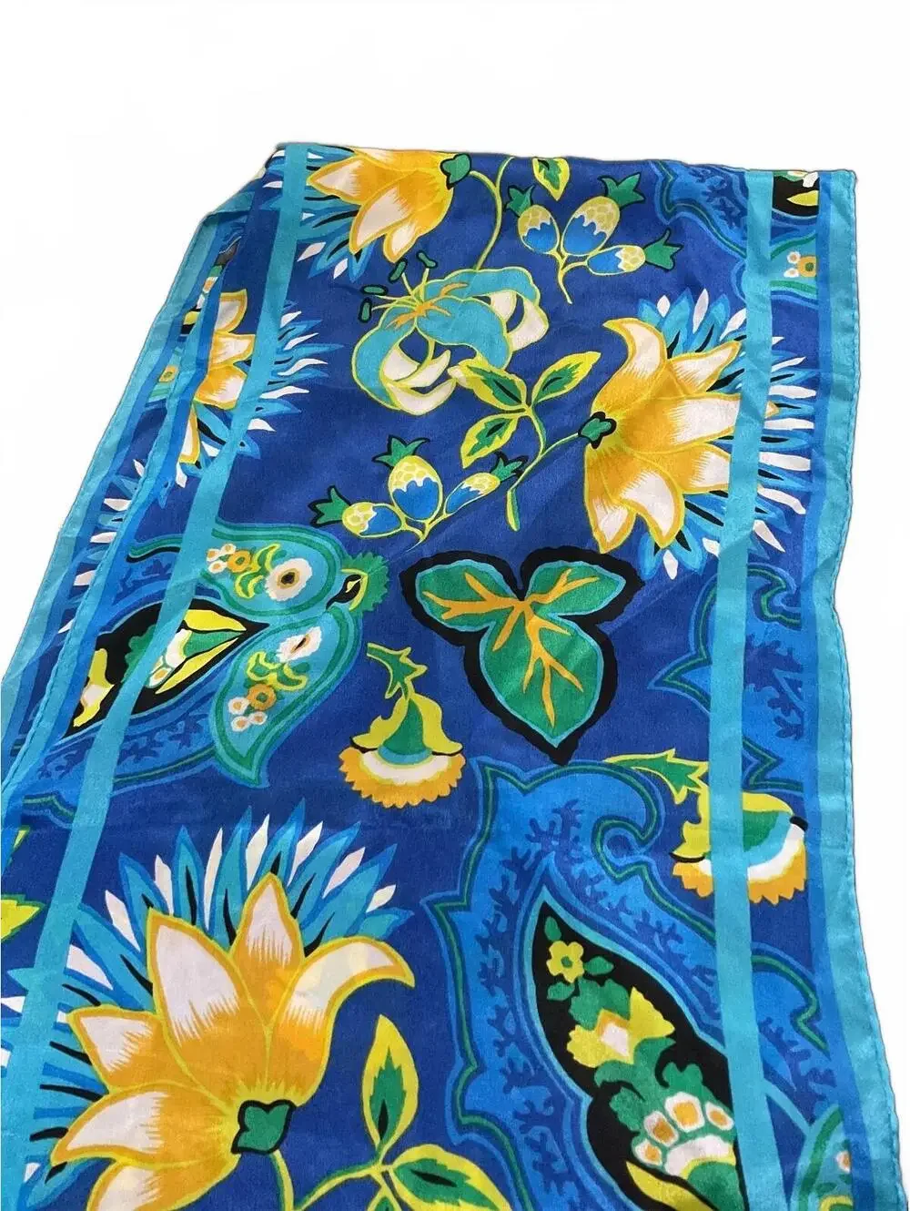Adrienne Vittadini Blue Floral Long Silk Scarf